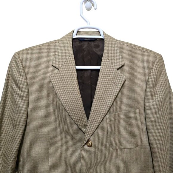 Brooks Brothers 346 Tan Houndstooth Silk Wool Linen Single Breasted Blaz… - Picture 3 of 12
